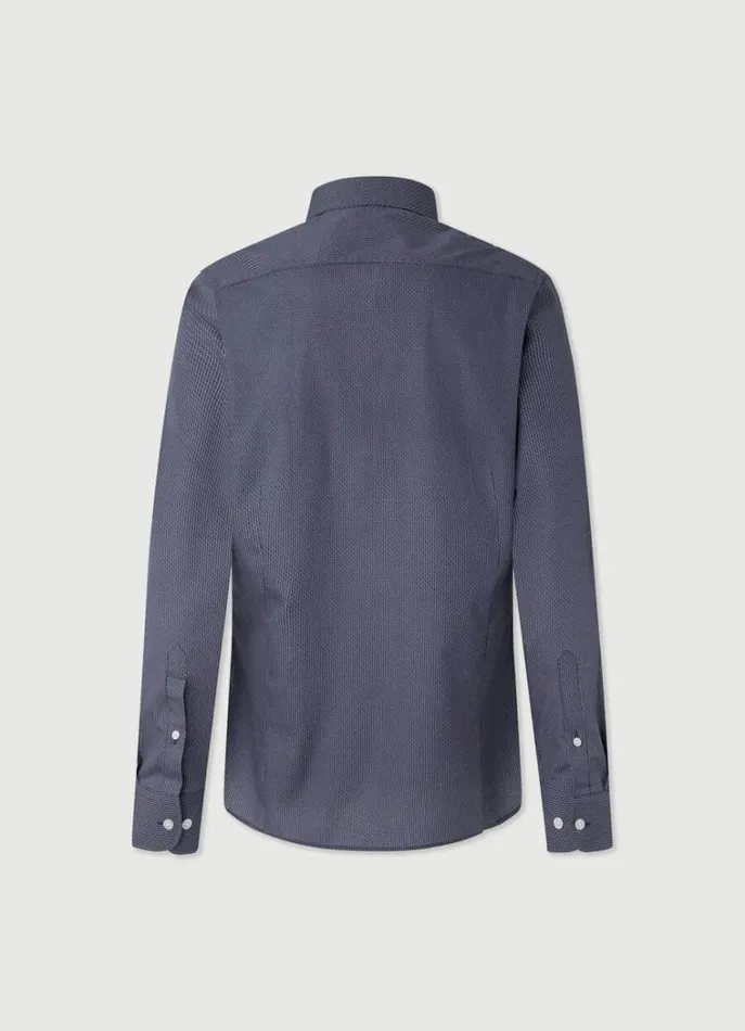 Men Shirts Hackett London Slim Fit Geometric Design Shirt Navy