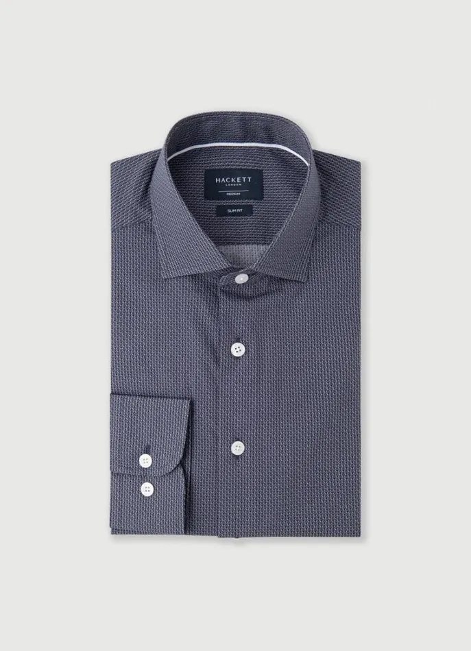 Men Shirts Hackett London Slim Fit Geometric Design Shirt Navy