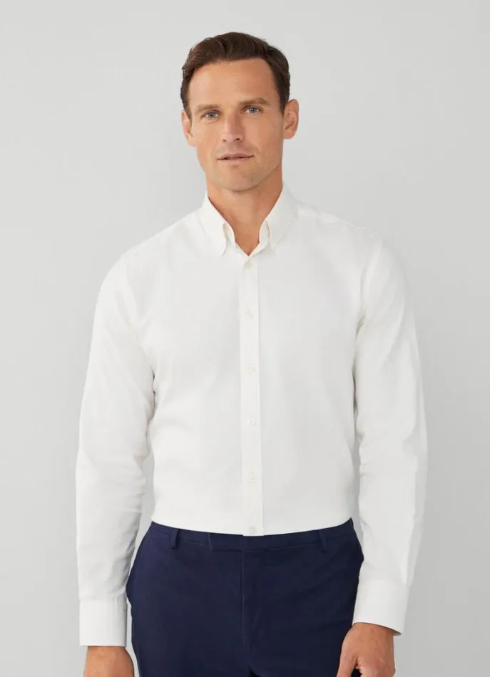 Men Shirts Hackett London Slim Fit Herringbone Shirt White
