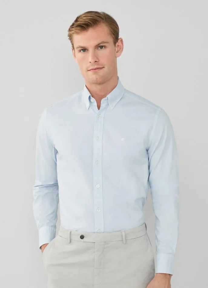 Men Shirts Hackett London Slim Fit Oxford Shirt Sky Blue