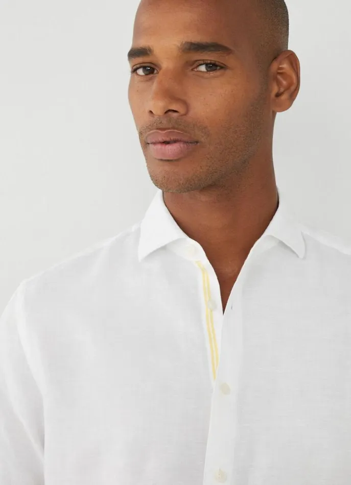 Men Shirts Hackett London Slim Fit Plain Shirt Whiteyelow