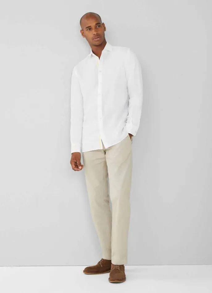 Men Shirts Hackett London Slim Fit Plain Shirt Whiteyelow