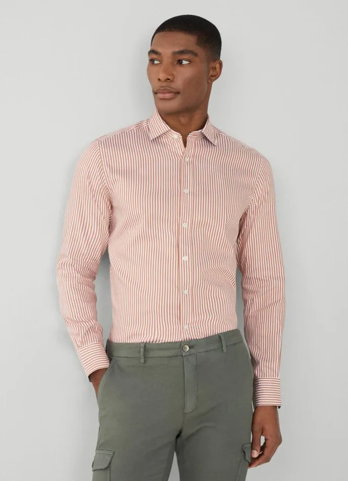 Men Shirts Hackett London Slim Fit Striped Shirt Orangenavy