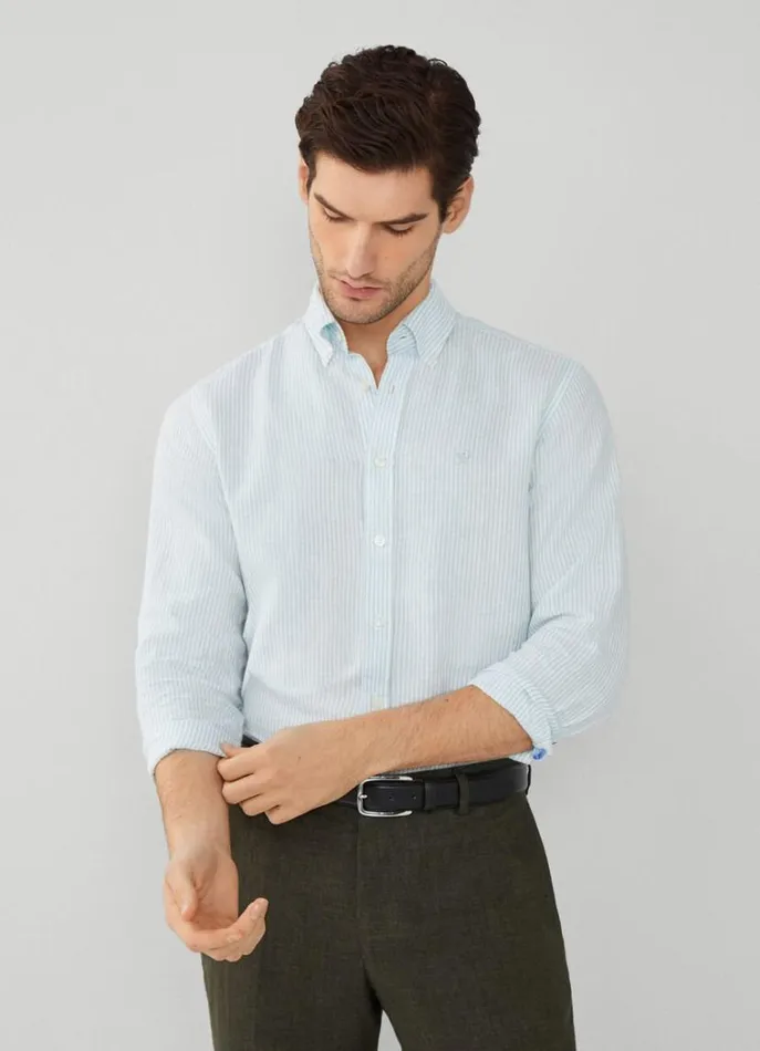 Men Shirts Hackett London Slim Fit Striped Shirt Pool Blue