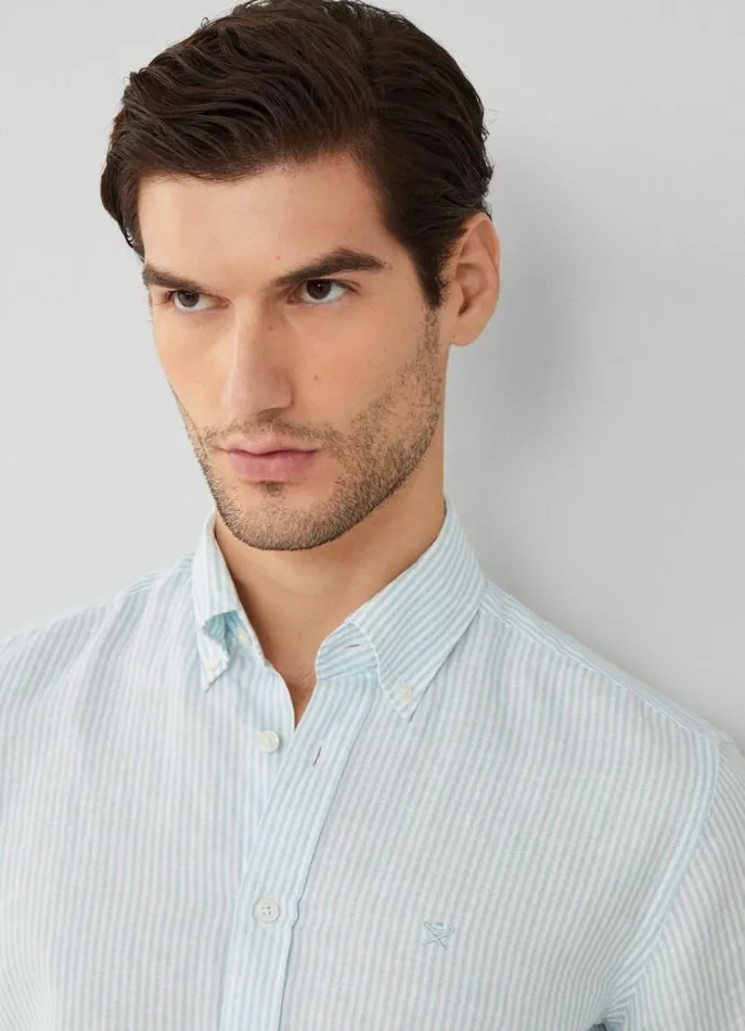 Men Shirts Hackett London Slim Fit Striped Shirt Pool Blue