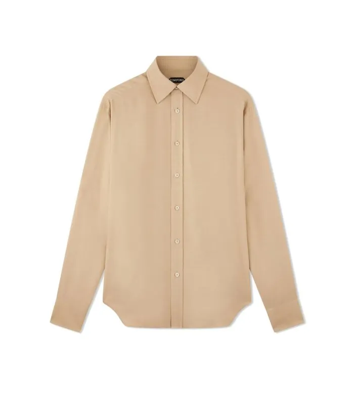 Men Shirts Tom Ford Viscose Silk Toile Slim Fit Shirt Vanilla Latte