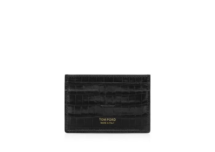 Men Small Leather Goods Tom Ford Glossy Printed Croc Classic Cardholder Black