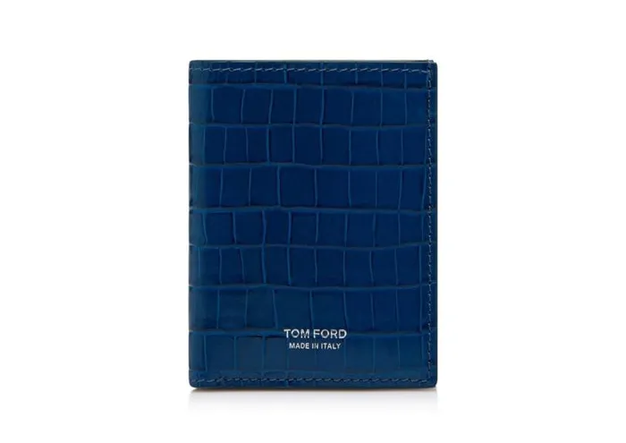 Men Small Leather Goods Tom Ford Glossy Printed Croc Folding Cardholder