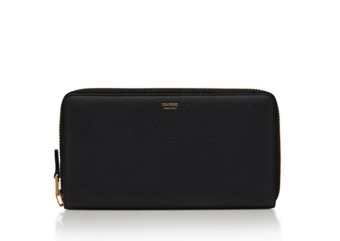Men Small Leather Goods Tom Ford Grain Leather Travel Wallet Black