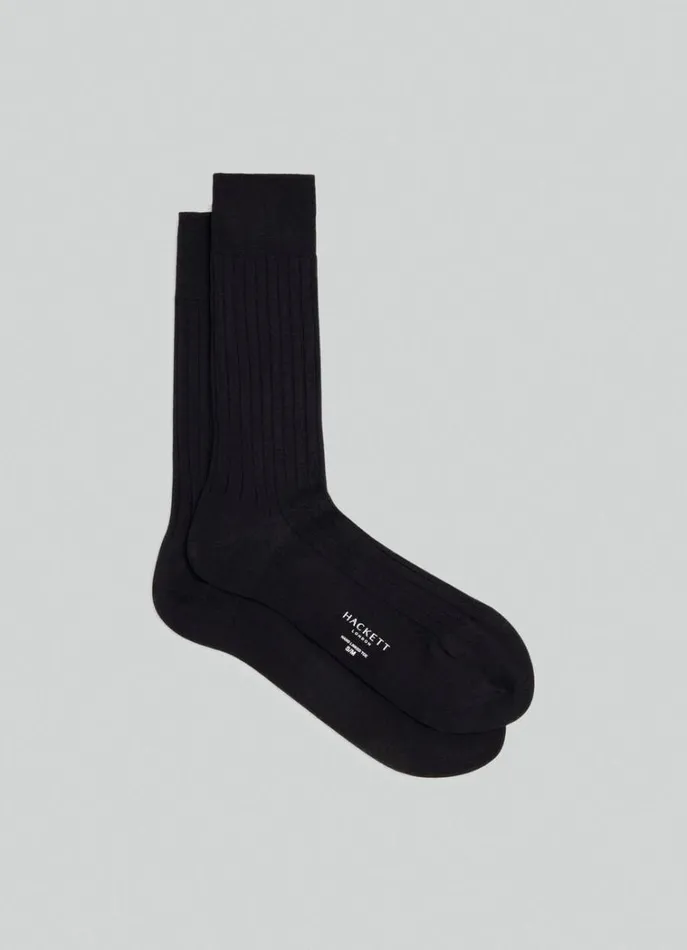 Men Socks and Underwear Hackett London Ribbed Cotton Socks Black