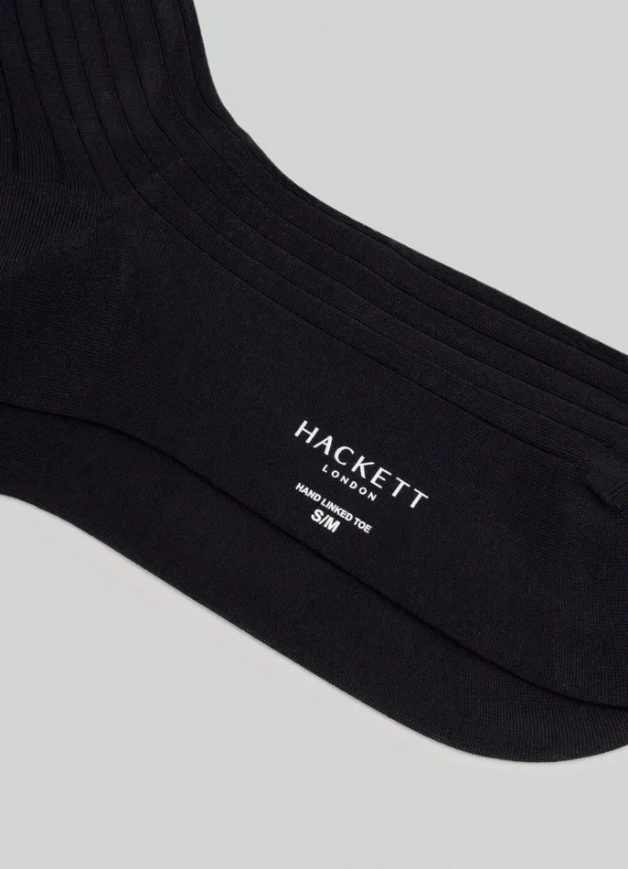 Men Socks and Underwear Hackett London Ribbed Cotton Socks Black