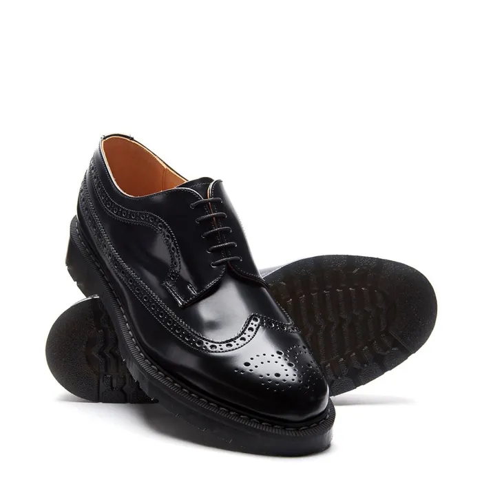 Men Solovair Brogue Shoes Black HiShine American Brogue Shoe