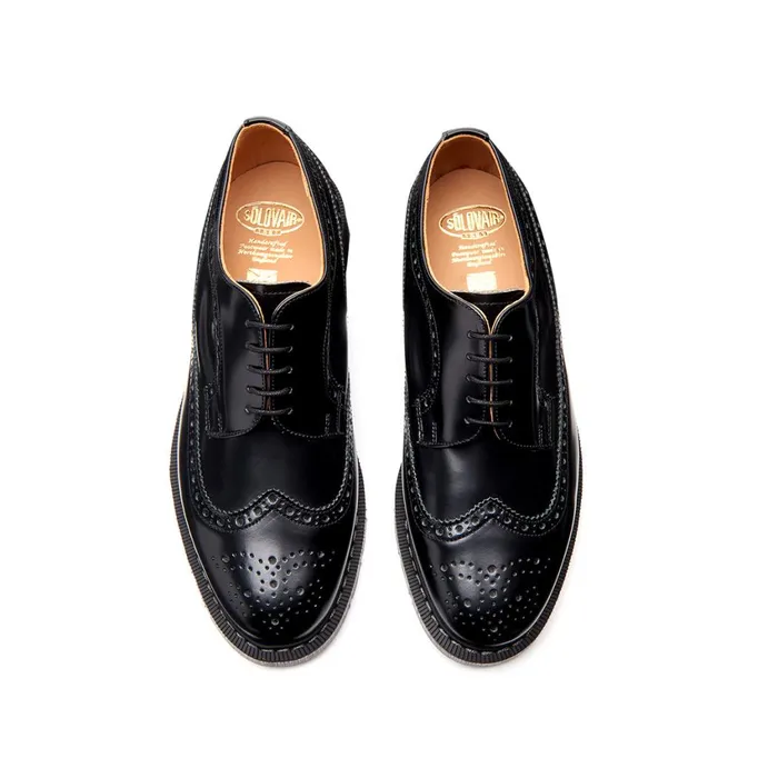 Men Solovair Brogue Shoes Black HiShine American Brogue Shoe
