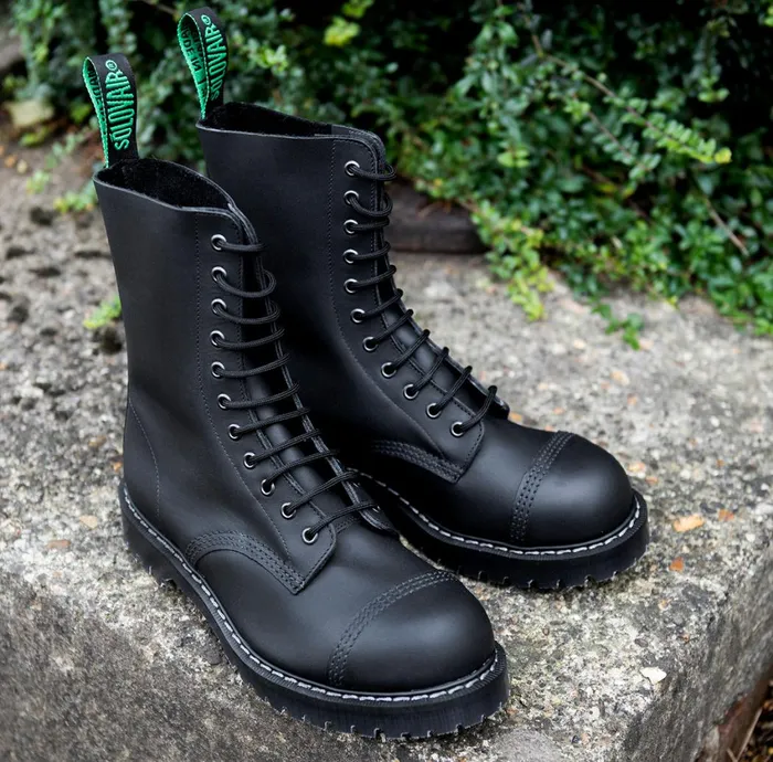 Men Solovair Steel Toe Boots Black Greasy Steel Toe Derby Boot