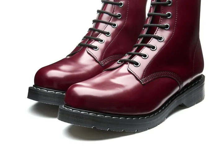 Men Solovair Vegan Boots Merlot Vegan HiShine 8 Eye Derby Boot