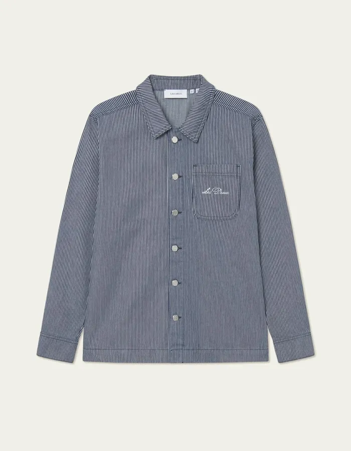 Men Steven Stripe Denim Overshirt 8211 NavyIvory Les Deux ShirtsOvershirts