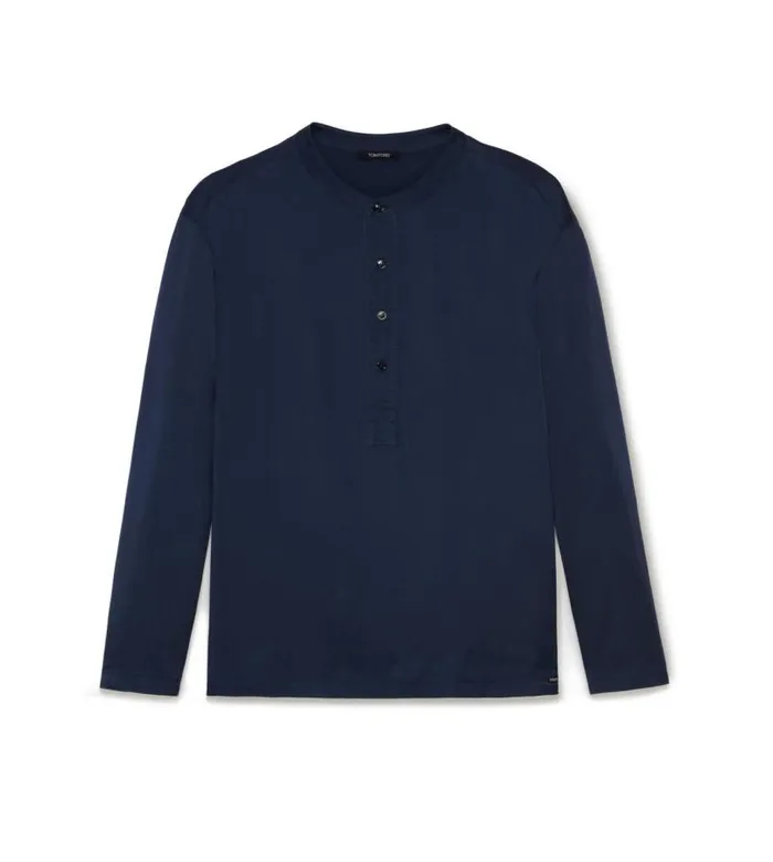 Men TSHIRTS Tom Ford Silk Pajama Henley Midnight Blue