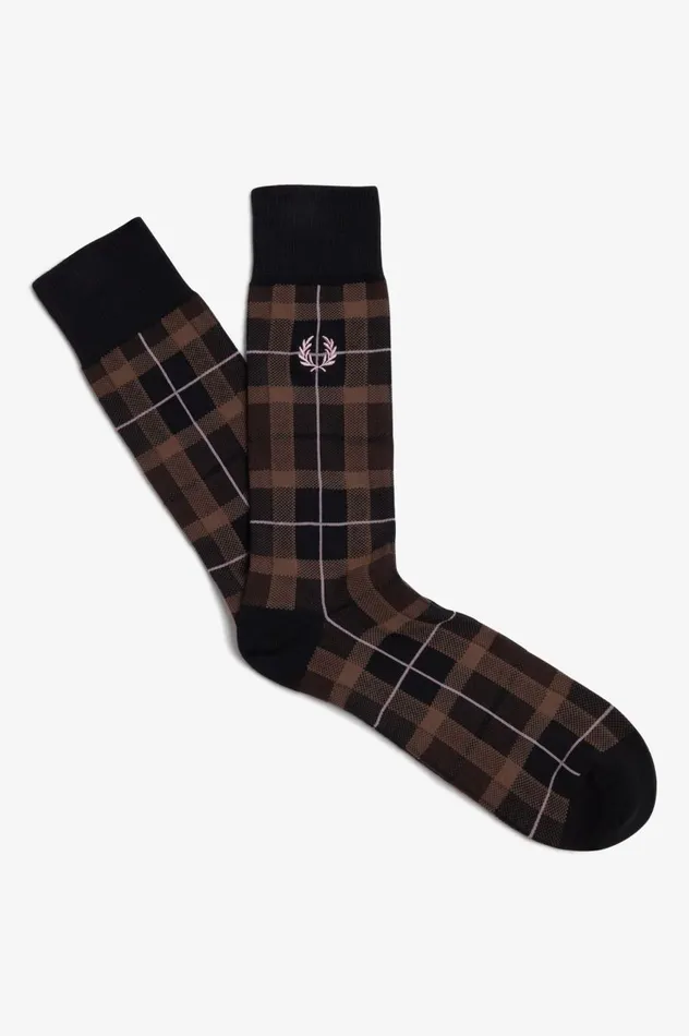 Men Tartan Socks Burnt Tobaccodark Pink Fred Perry Accessories