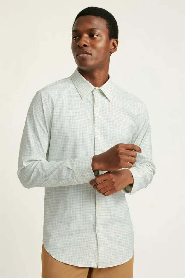 Men Tech Button Down Shirt Blue Daffodil Plaid Bonobos Business Casual Shirts