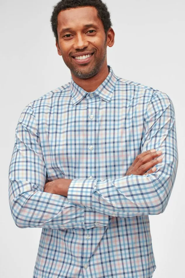 Men Tech Button Down Shirt Blue Penhook Check Bonobos Business Casual Shirts