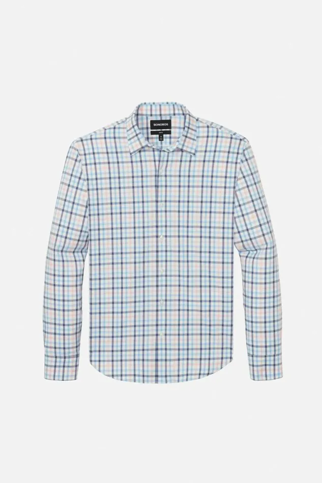 Men Tech Button Down Shirt Blue Penhook Check Bonobos Business Casual Shirts