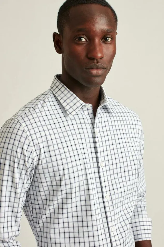 Men Tech Button Down Shirt Dark Blue Horden Check Bonobos Casual Shirts
