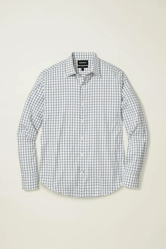 Men Tech Button Down Shirt Dark Blue Horden Check Bonobos Casual Shirts