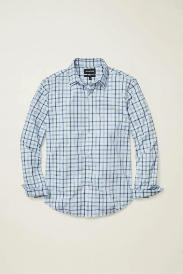 Men Tech Button Down Shirt Freemont Plaid Bonobos Business Casual Shirts