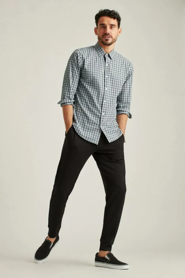 Men Tech Button Down Shirt Grey Mosston Plaid Bonobos Casual Shirts