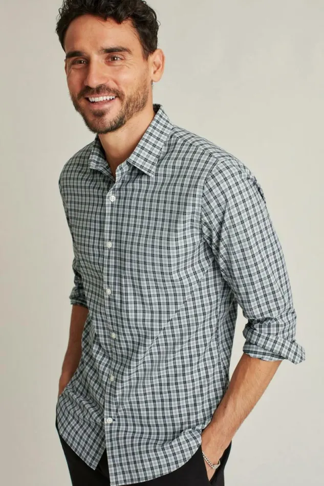 Men Tech Button Down Shirt Grey Mosston Plaid Bonobos Casual Shirts