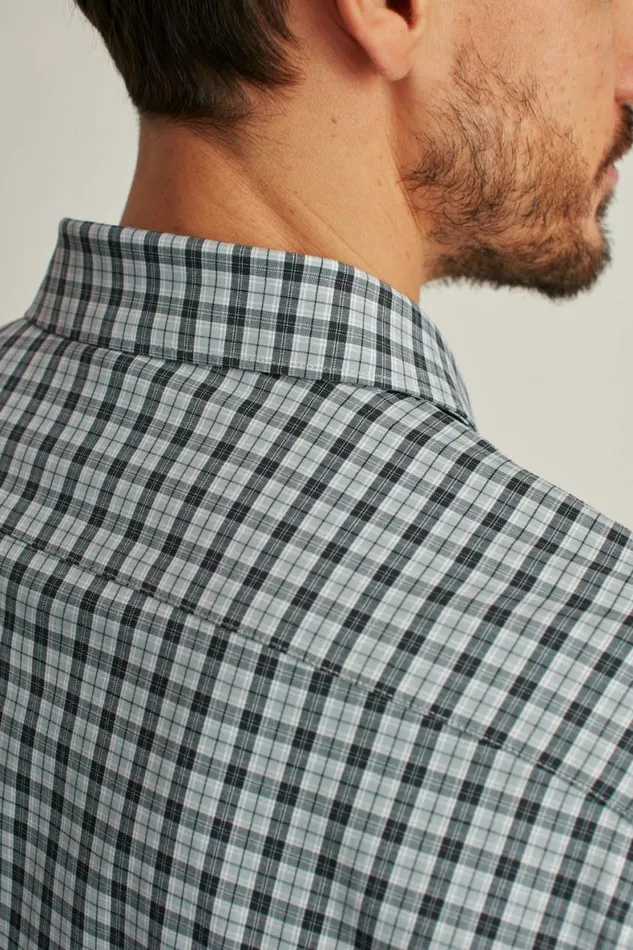 Men Tech Button Down Shirt Grey Mosston Plaid Bonobos Casual Shirts