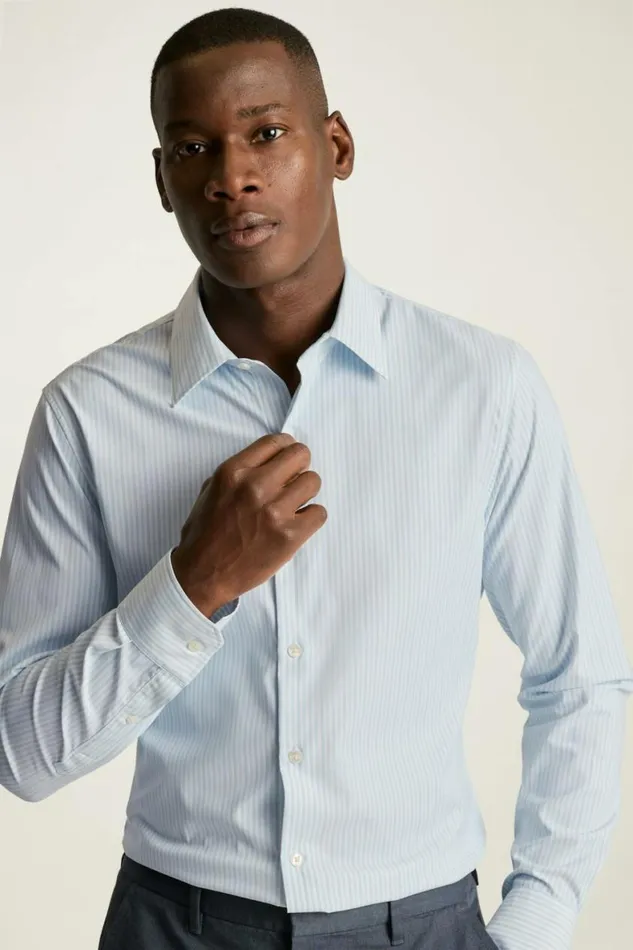 Men Tech Button Down Shirt Light Blue Dundas Stripe Bonobos Casual Shirts