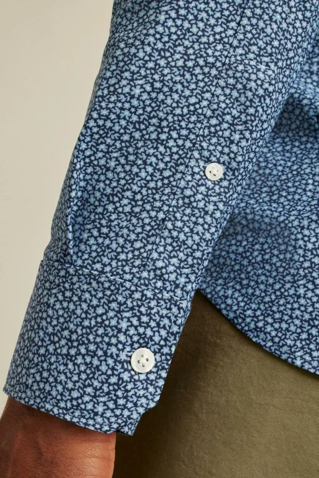 Men Tech Button Down Shirt Navy Micro Floral Bonobos Business Casual Shirts