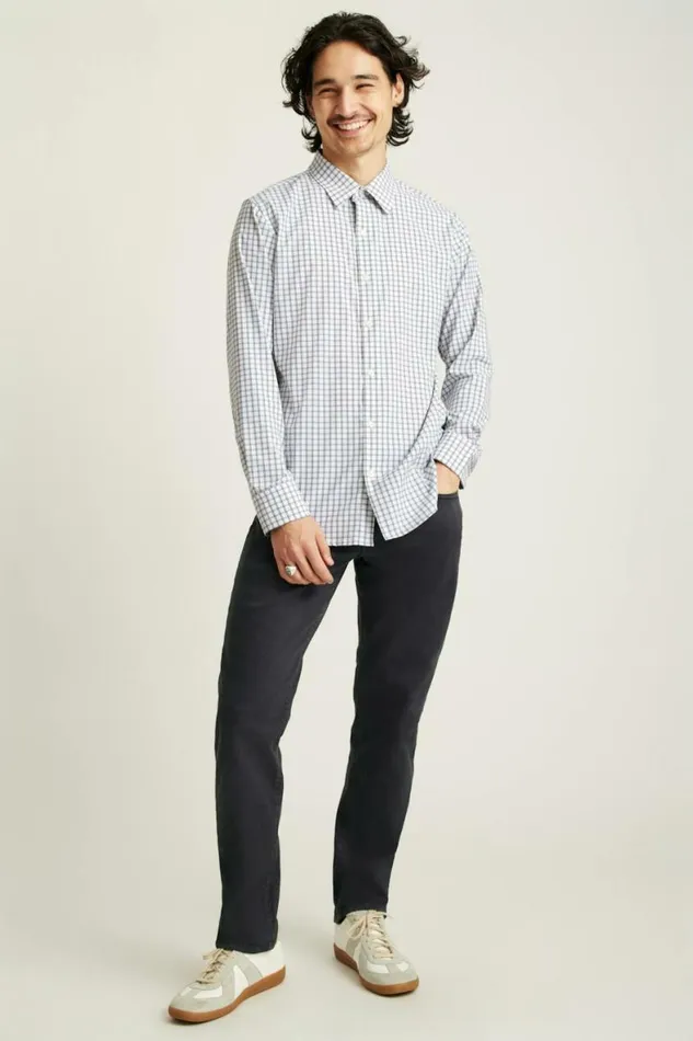 Men Tech Button Down Shirt Navy White Plaid Bonobos Business Casual Shirts