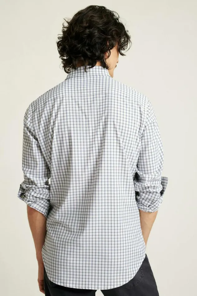 Men Tech Button Down Shirt Navy White Plaid Bonobos Business Casual Shirts
