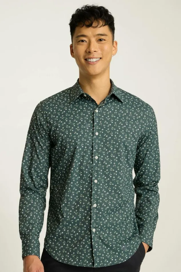 Men Tech Button Down Shirt Smoky Blue Garden Bonobos Casual Shirts