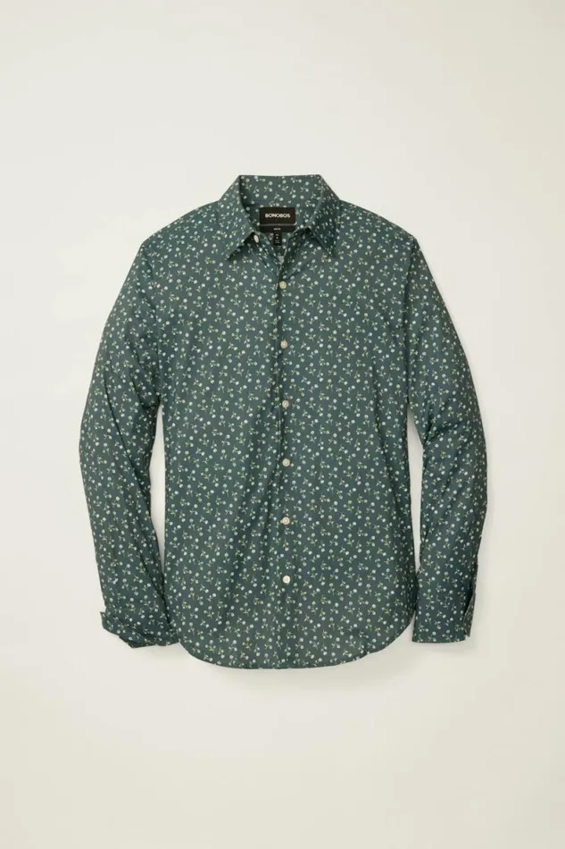 Men Tech Button Down Shirt Smoky Blue Garden Bonobos Casual Shirts