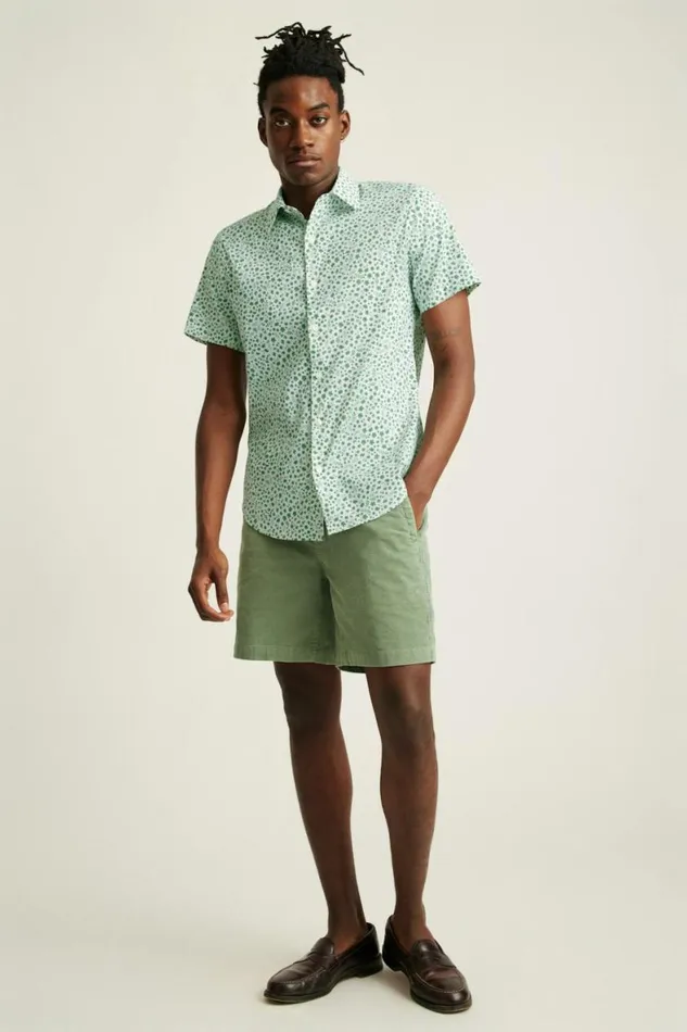 Men Tech Short Sleeve Shirt Green Floral Scatter Bonobos Short Sleeve Shirts