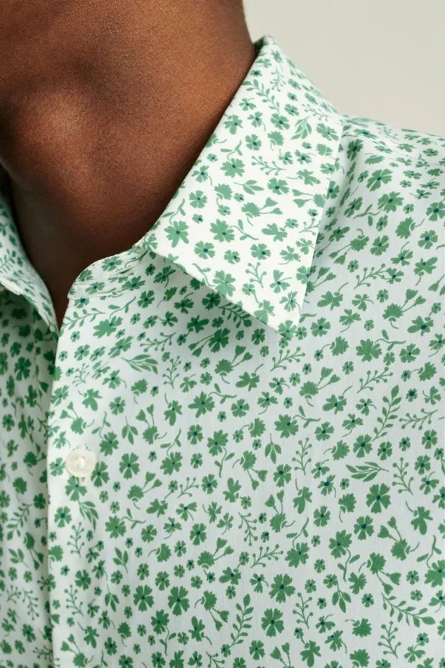 Men Tech Short Sleeve Shirt Green Floral Scatter Bonobos Short Sleeve Shirts