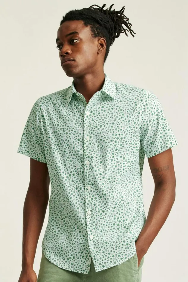 Men Tech Short Sleeve Shirt Green Floral Scatter Bonobos Short Sleeve Shirts