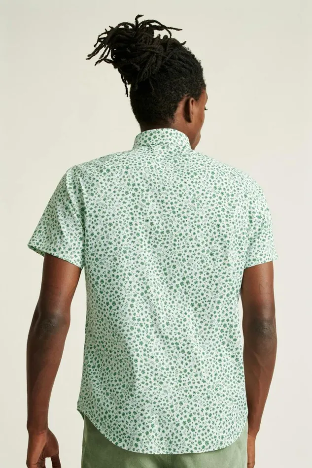 Men Tech Short Sleeve Shirt Green Floral Scatter Bonobos Short Sleeve Shirts