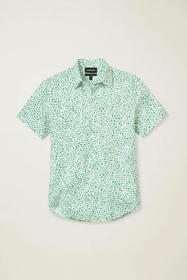 Men Tech Short Sleeve Shirt Green Floral Scatter Bonobos Short Sleeve Shirts