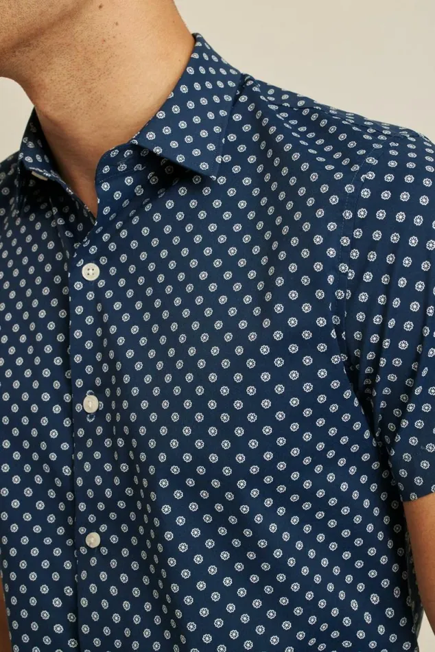 Men Tech Short Sleeve Shirt Navy Hazy Daisies Bonobos Short Sleeve Shirts