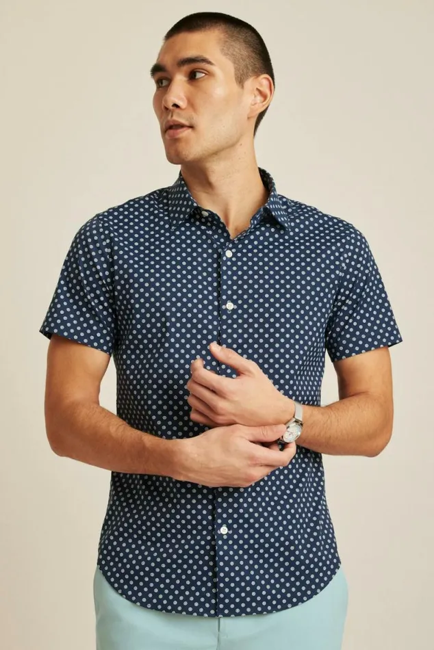 Men Tech Short Sleeve Shirt Navy Hazy Daisies Bonobos Short Sleeve Shirts