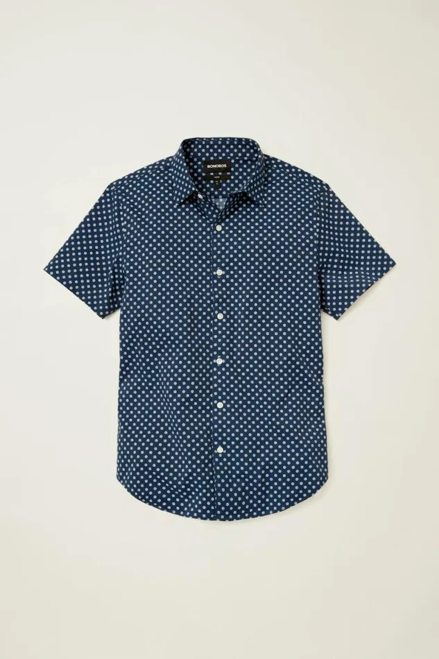Men Tech Short Sleeve Shirt Navy Hazy Daisies Bonobos Short Sleeve Shirts