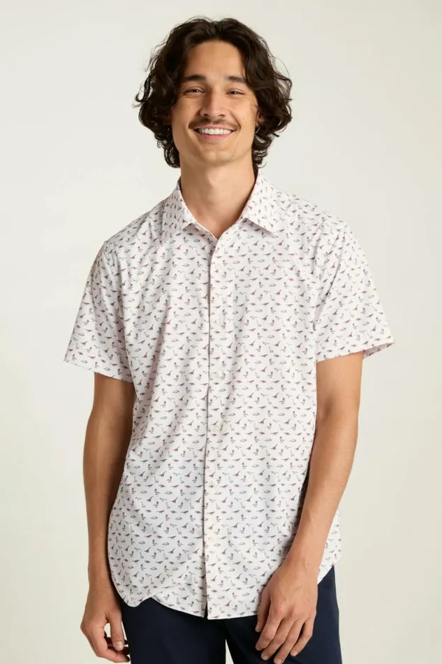 Men Tech Short Sleeve Shirt White Dino 3d Glasses Bonobos Short Sleeve Shirts