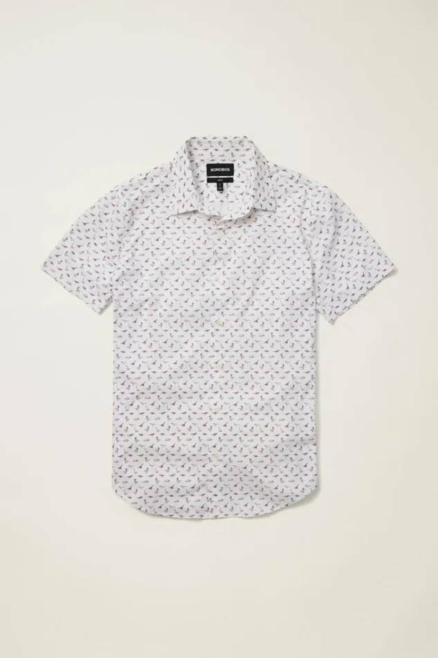 Men Tech Short Sleeve Shirt White Dino 3d Glasses Bonobos Short Sleeve Shirts