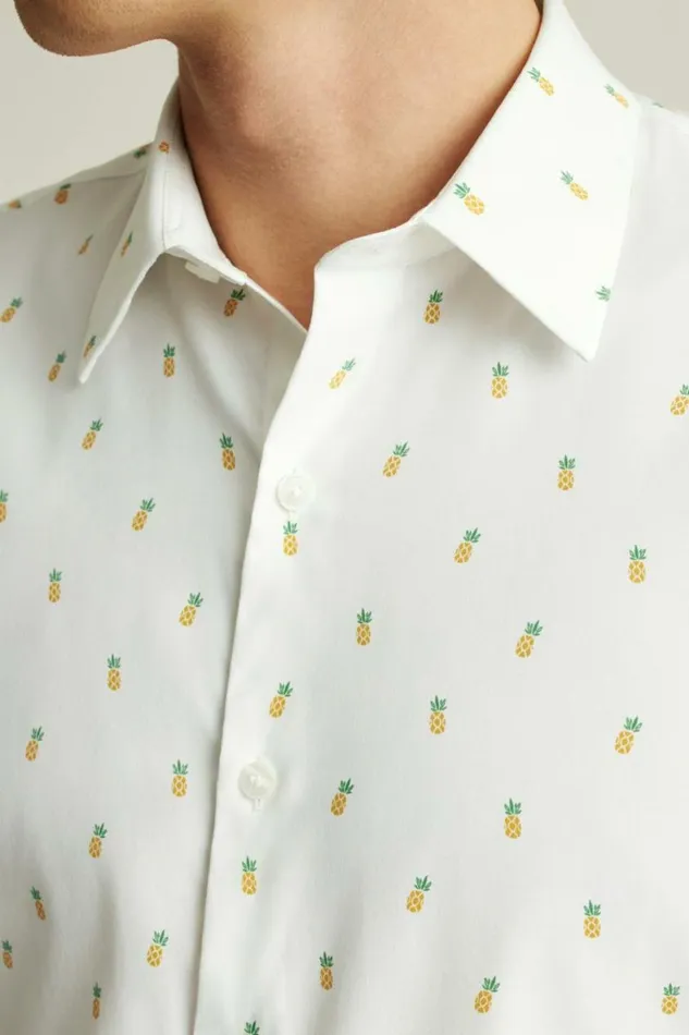 Men Tech Short Sleeve Shirt White Pineapple Party Bonobos Short Sleeve Shirts