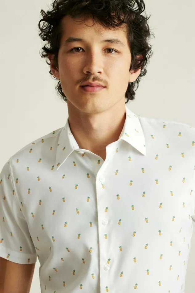 Men Tech Short Sleeve Shirt White Pineapple Party Bonobos Short Sleeve Shirts