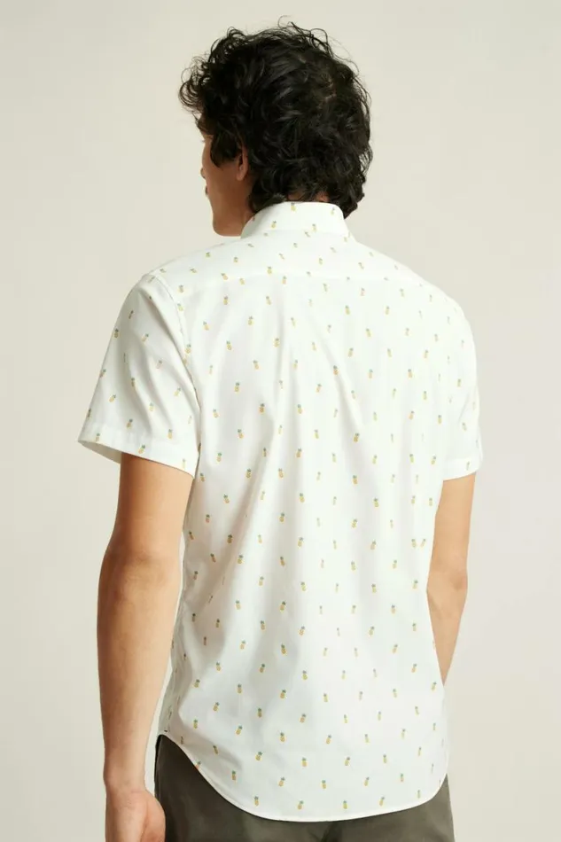 Men Tech Short Sleeve Shirt White Pineapple Party Bonobos Short Sleeve Shirts